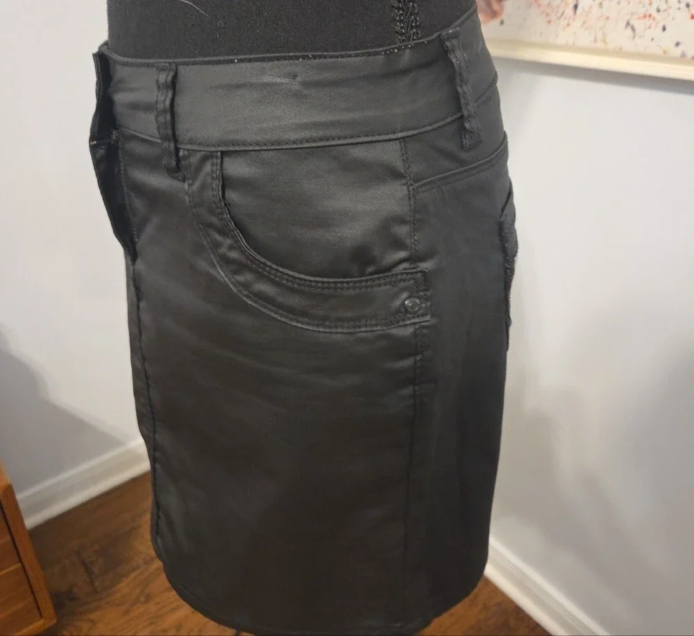 Black Waxed Fabric Pencil Skirt - Women